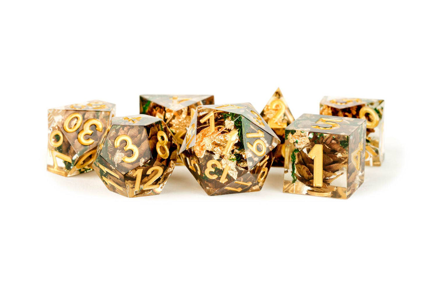 FanRoll by Metallic Dice Games - PREMIUM Handcrafted Sharp Edge Inclusion Dice (Pinecone)