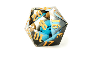 FanRoll by Metallic Dice Games - Mega D20 WITH Glowing Skull Hand Crafted 55mm Sharp Edge Blue